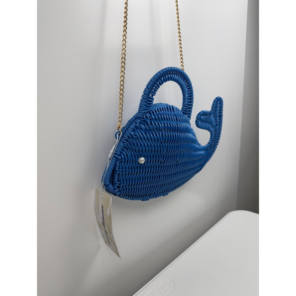 New Tommy Bahama Navy Blue Raffia Wicker Whale Crossbody Bag Woven Purse NWT - Picture 4 of 10